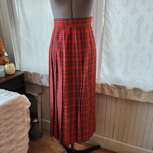 Vintage Dresses & Skirts - Vintage size 16w Full Length Red Plaid Tartan Maxi Skirt Goth Punk 90s